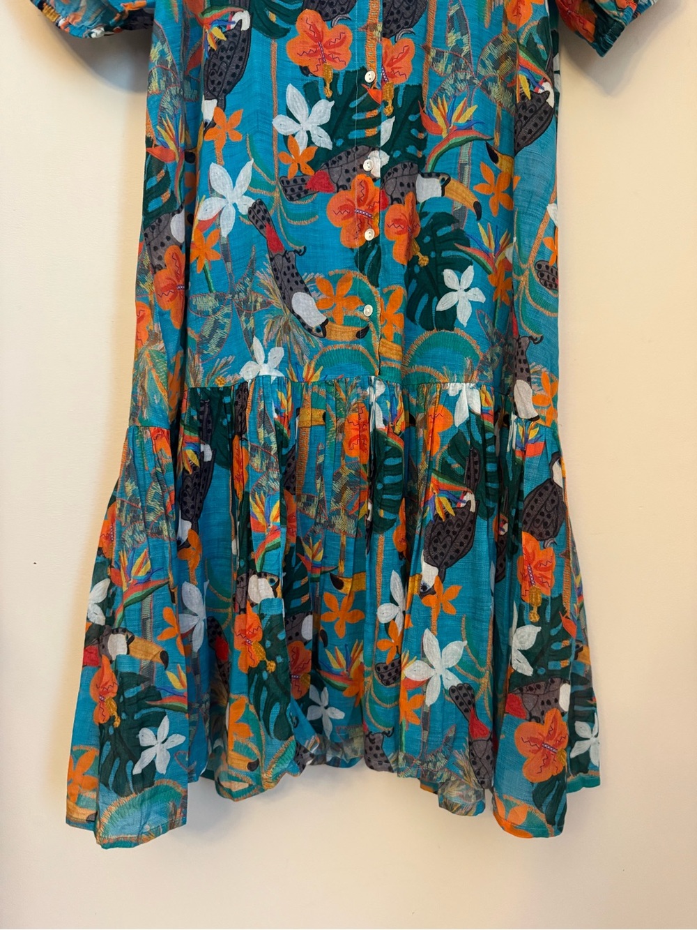 Dolma Women’s Medium Gauze Cotton Tropical Toucan Print Midi Dress NWT Boho - Picture 4 of 8